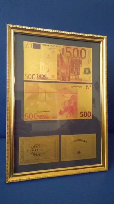 500 Евро Златни банкноти в рамка + 2 сертификата