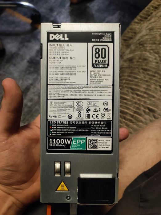 Новый Серверный блок питания dell 1100w 80 plus  platinum