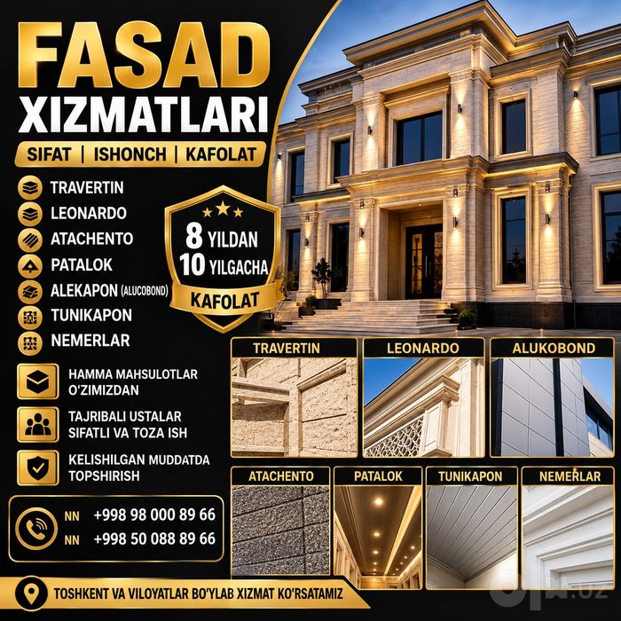 Travertin fasad ishlari
