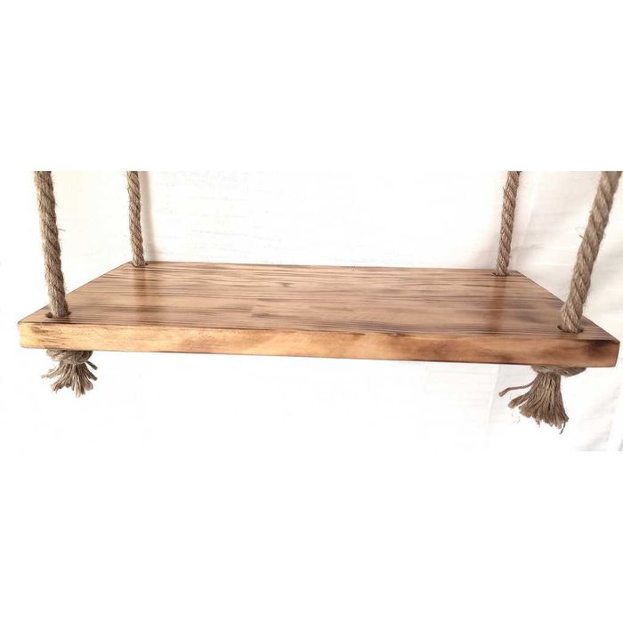 Raft suspendat din lemn ars si sfoara, handmade, rustic