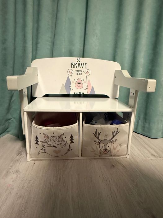 Детска дървена пейка с бюро и органайзер 3 в 1