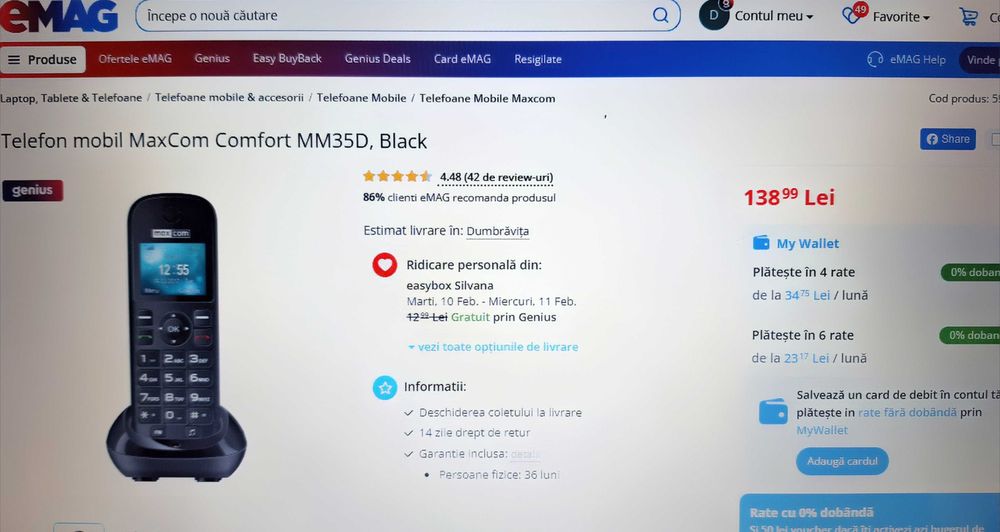 Telefon mobil seniori comfort MaxCom MM35D cu butoane mari