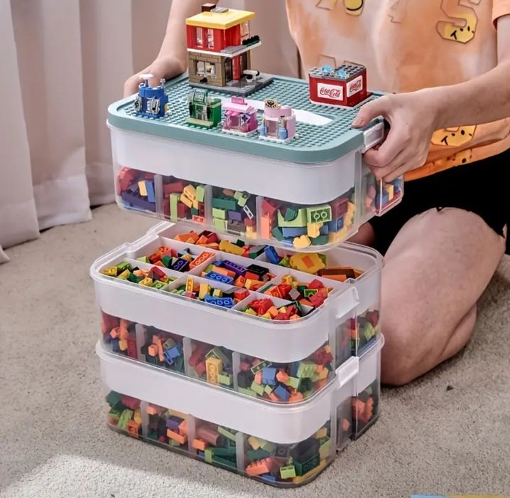 Кутия за съхранение на Lego органайзер за Lego части на 3 нива