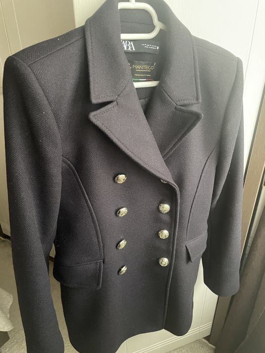 Palton lana Zara Manteco bleumarin