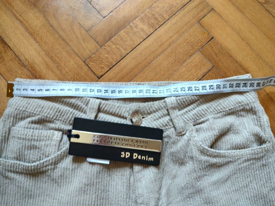Pantaloni wide leg, catifea raiata, S, crem