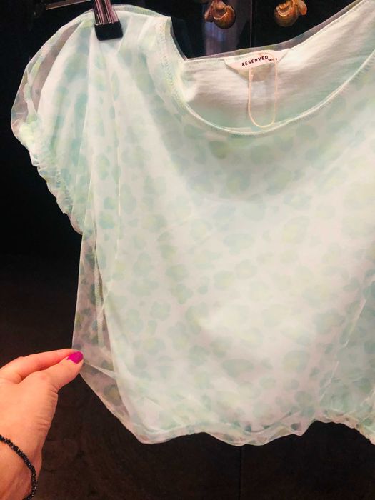 Tricou cu tul print leopard verde_NOU_Reserved, fete 10-11 ani