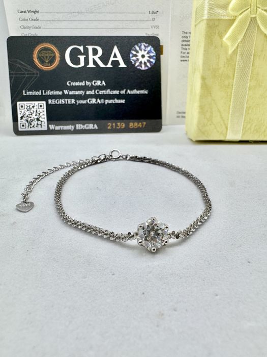 Сребърна гривна с мойсанит (Диамант) 1 карат