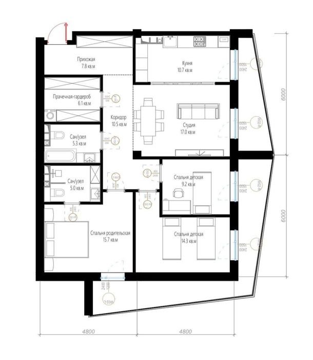 Продается 4х ком квартира, ЖК Nur, ор-р: Алайский рынок, 126м²