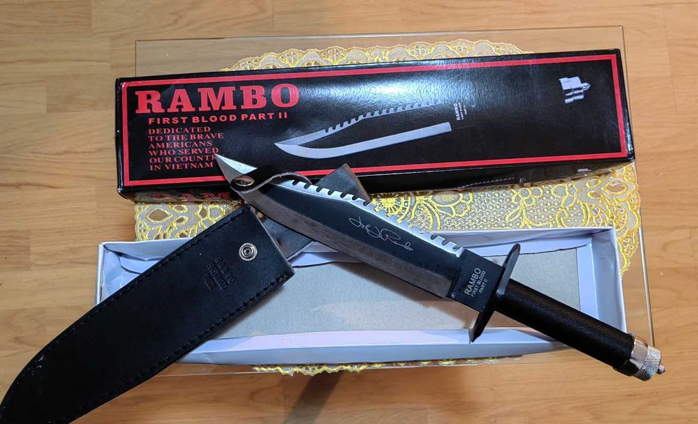 Нож за оцеляване, Ловен нож Rambo 2, First Blood, 40 см, Включена Кания, Компас