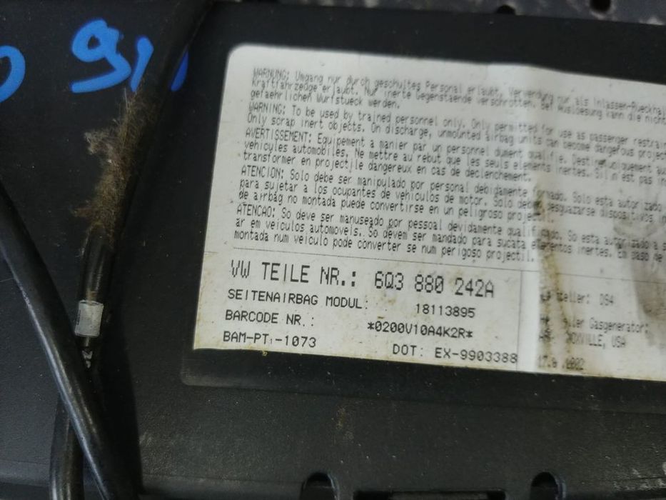 airbag lateral dreapta  vw polo 9n 6q3880242a
