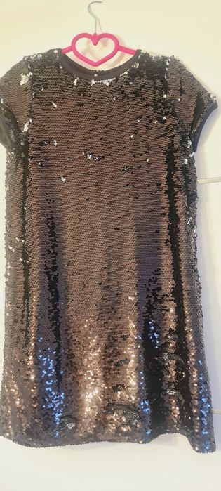 Rochie fete 8 ani, noua, 2 fețe,  neagra-argintiu