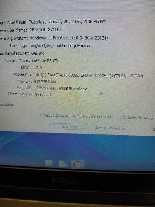 Dell Latitude E5470 , 14'' Hd , i5 gen 6 , 8 gb ram Ddr 4 , 256 Gb ssd