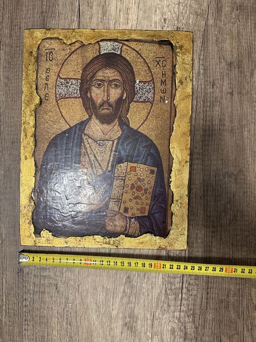 Icoană Iisus Hristos Pantocrator (Milostivul) – Reproducere bizantină pe lemn, 30x25 cm