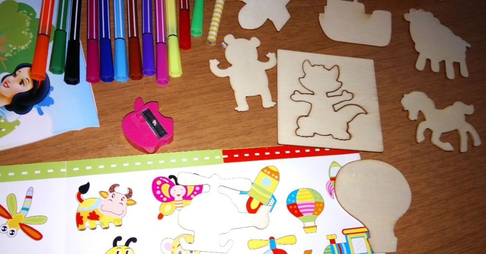 НАМАЛЕНИЯ Рисуване на шаблони и формички от дърво + флумастери с книжк