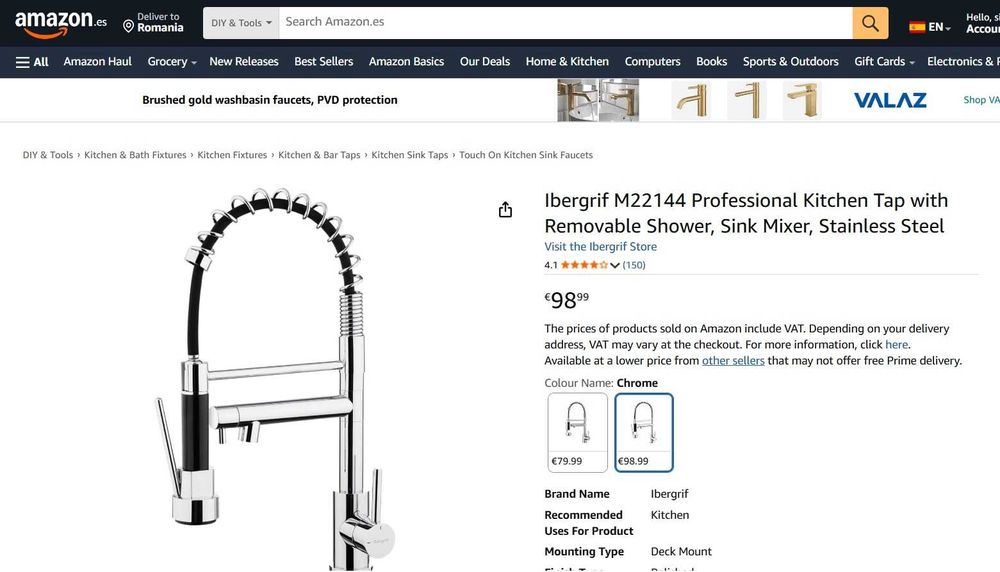 Robinet profesional Ibergrif M22144 pentru bucătărie cu duș detașabil