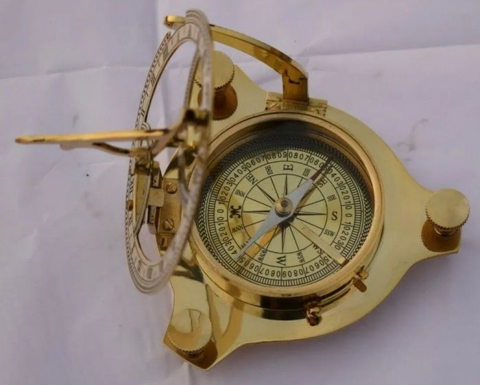 Busola cu compas si cadran solar nautic din alamă , dimensiuni mari pi