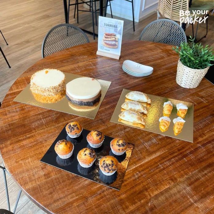 5 Броя Квадратна Подложка от мукава, Двулицева, Златист/Черен 3 мм