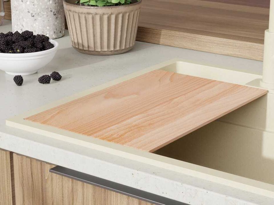 беж кухненска мивка за вграждане Берген 60 Double Pocket 560x540 мм