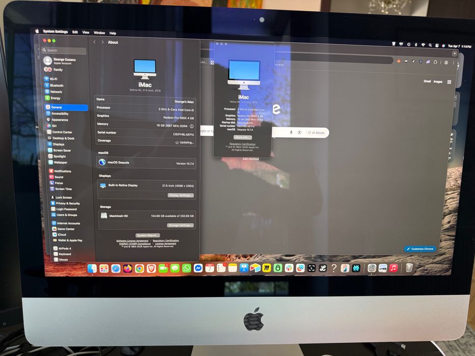 iMac Retina 4K 21.5" (2019) – 6-Core i5, 16GB RAM, 250GB SSD, Radeon Pro 4GB