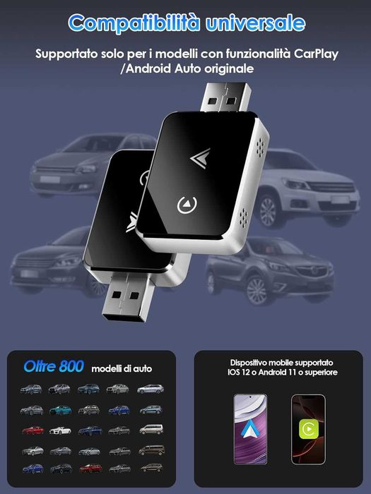 2-в-1 Безжичен Адаптер за CarPlay и Android Auto (Модел 2025)