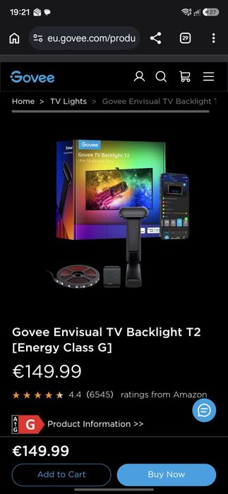 Govee Envisual TV Backlight T2 - Ambilight cu Dual Camera - 55-65 inch - Nou