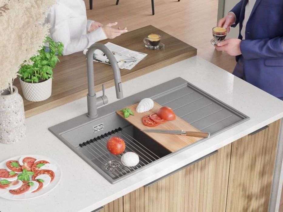 Сива гранитна кухненска мивка Сидни 780-45 Ergo Multilevel 780х500