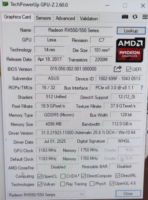 Asus Radeon Rx 550