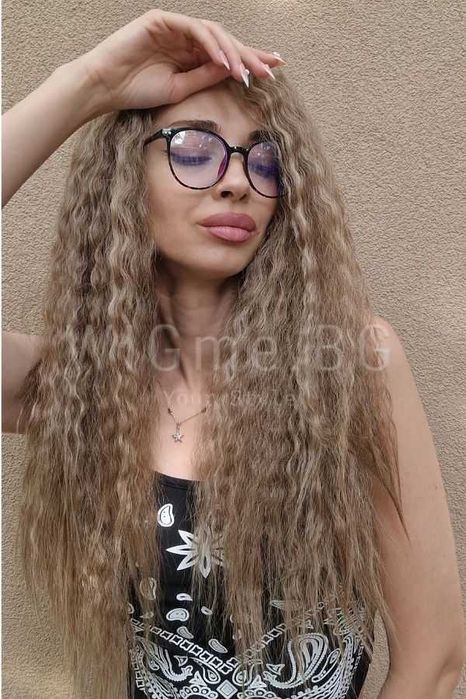 Дълга руса на вафлички лейс фронт перука Риена