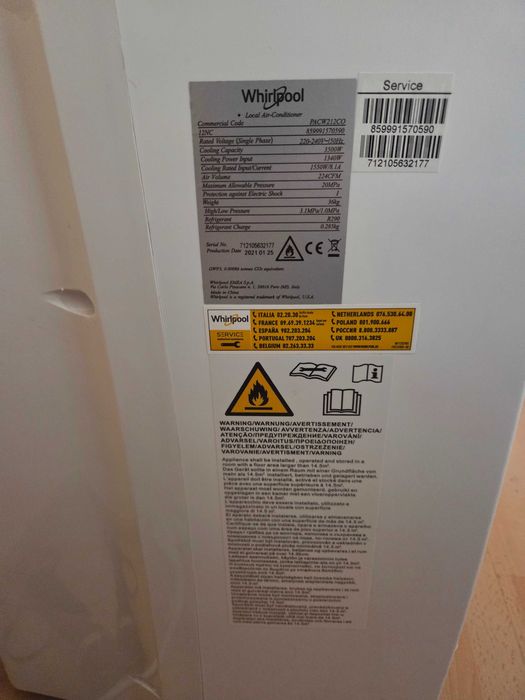 Мобилен климатик 12ка.Whirlpool PACW212CO – 12000 BTU...като нов