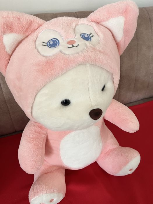 Розывый мишка с капишоном