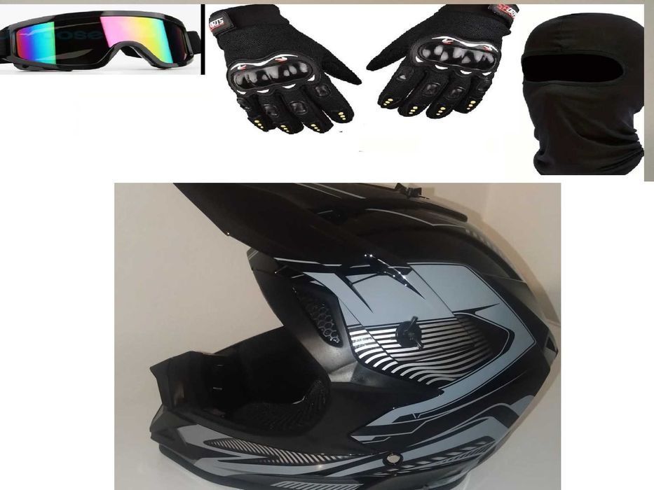 Set casca enduro+Ochelari+Manusi+Cagula