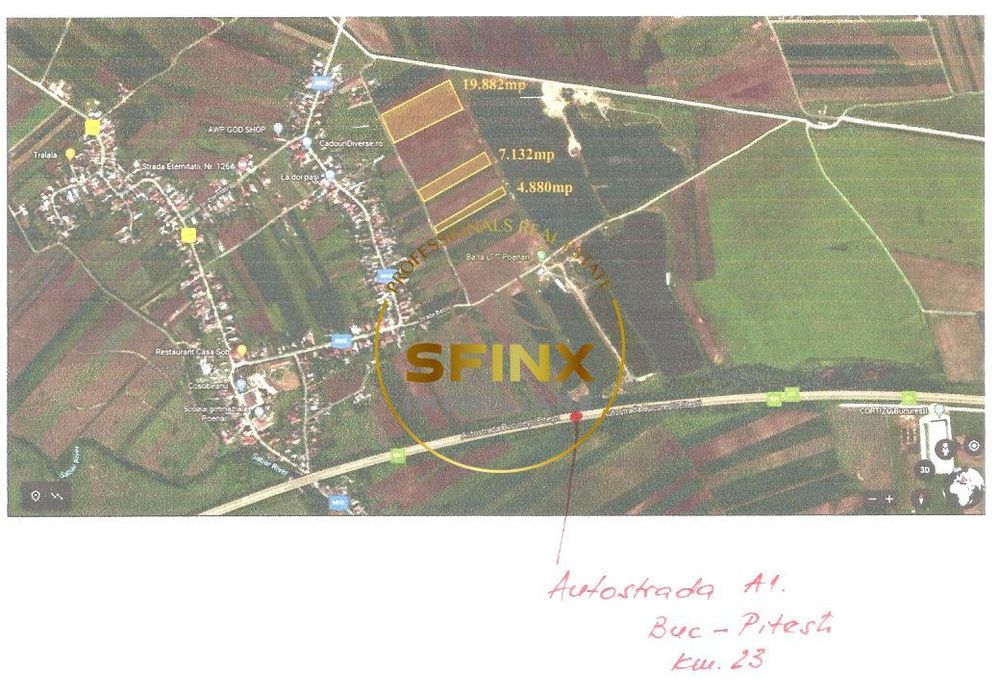 Teren 20000 mp Autostrada A1 Km 23 Poenari  Ulmi