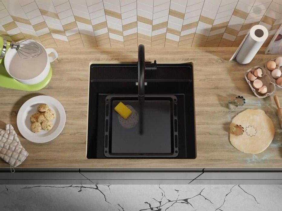 Черна кухненска мивка за вграждане под плот Берген 60 Low 560x530 мм