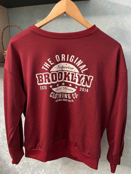 Бордовый Лонгслив с Принтом "Brooklyn" Женский Оверсайз