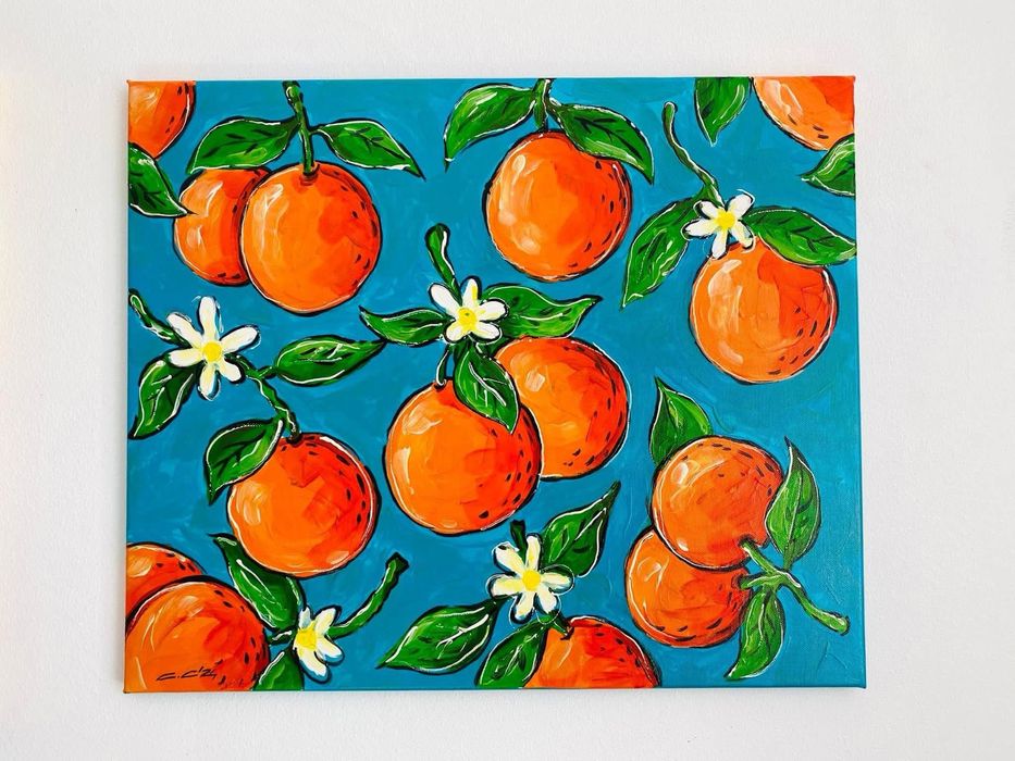 Tablouri pictate manual pe panza lamai/portocale dimesiune 45 x 55cm