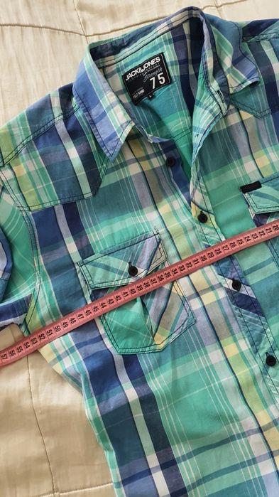 Jack & Jones L cămașă bărbați slim fit carouri verde albastru casual vară 100% bumbac Crafted