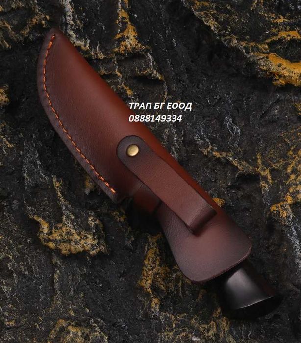 Ловен нож DMK-26  Дамаскова стомана, VG10 и Абанос ест. Кожа Loven noj