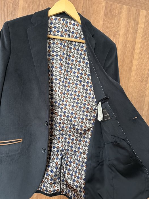 Costum barbati albastru elegant marime 50 sacou Plus Ninety pantaloni slim fit