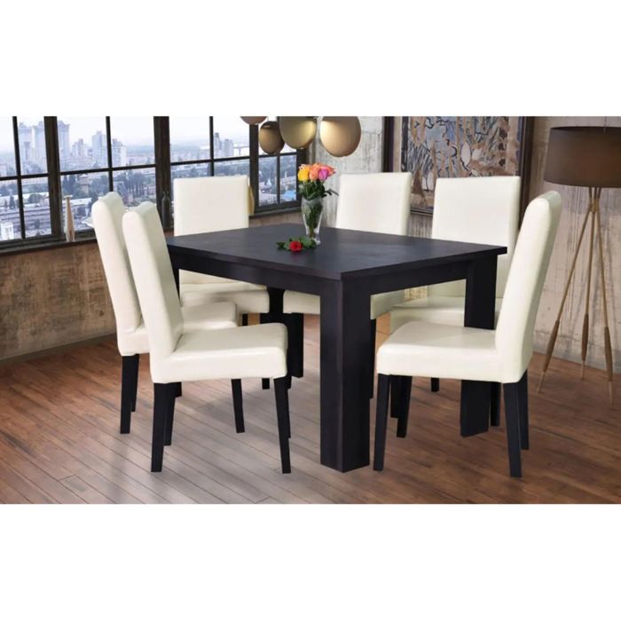 Scaun bucatarie / living fix Ecco, tapitat, lemn + imitatie piele, crem + negru
