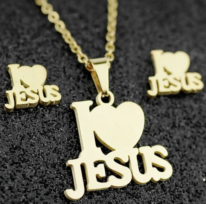 Комплект “I Love Jesus” – с 18к златно покритие - Обеци и колие