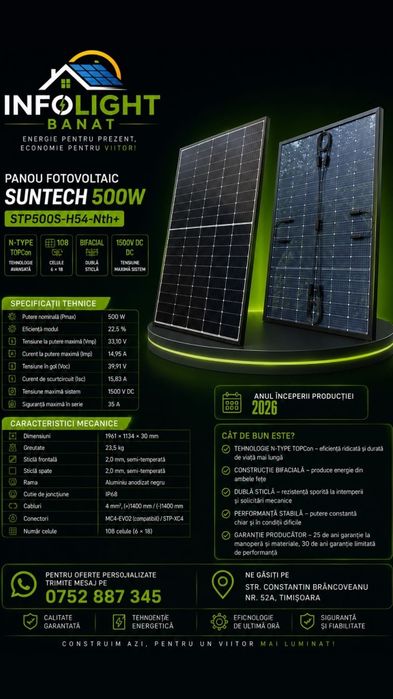 Panou fotovoltaic 500wp bifacial 1961x1134x30