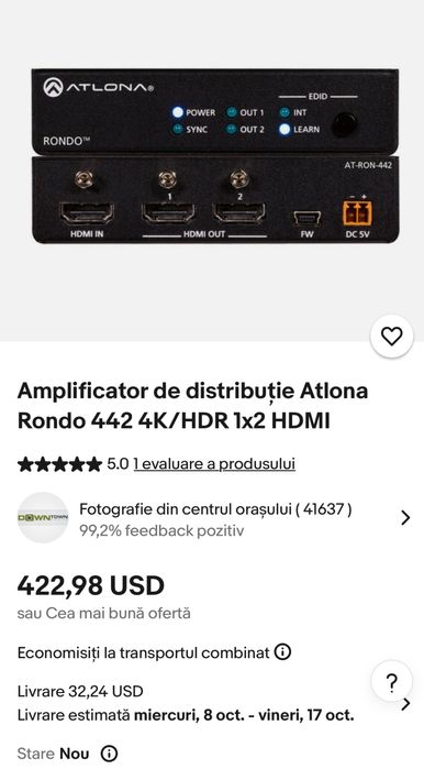 Fane Amanet: Amplificator de distribuție Atlona Rondo 4K HDR Nou