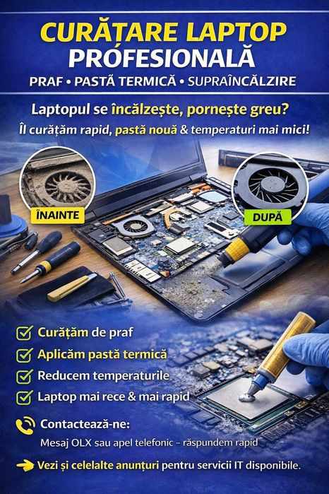 Curățare laptop profesională – praf  pastă termică