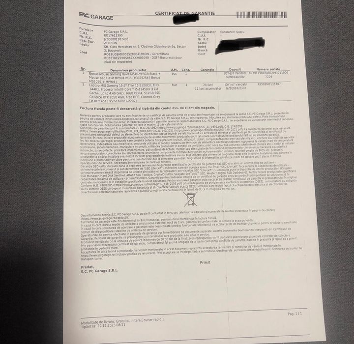 Msi thin 15 i5 12450h rtx 2050 negociabil