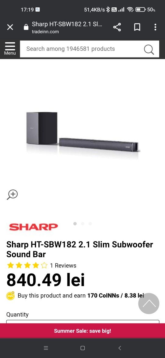 Vand Soundbar Sharp HT-SBW182, 2.1, 160W, HDMI, Bluetooth, Oradea •