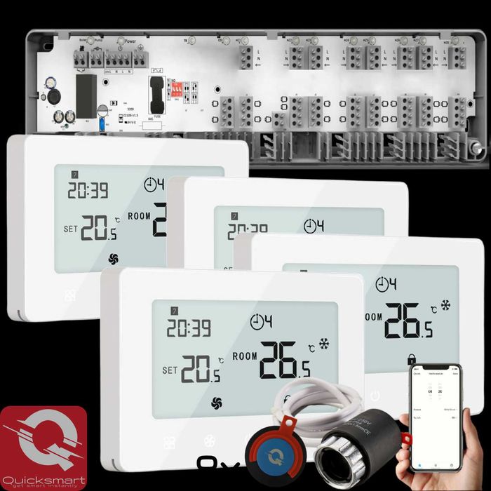 Automatizare Pardoseala Q20, 8 zone, 4x termostat Q20, Wireless, Smart