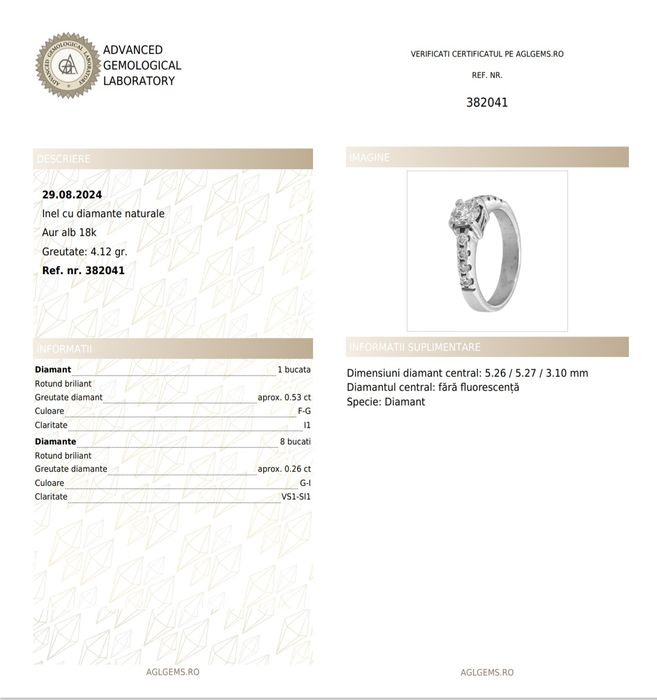 Inel Aur 18 K cu diamante naturale!!!
Aur alb 18k
Greutate: 4.12 gr.
