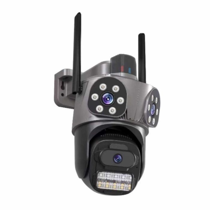 Тройна външна WiFi камера 9MP с аларма, 24 диода, iCSee, 64GB памет
