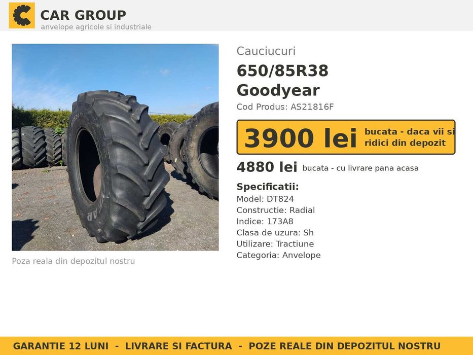 Anvelope Cauciucuri 650/85R38 650/85 R38 650 85 R38 650/85-38 6508538 Goodyear Tractor Punte Spate Tractiune SH Second Hand OFERTA Pret Bun Reducere