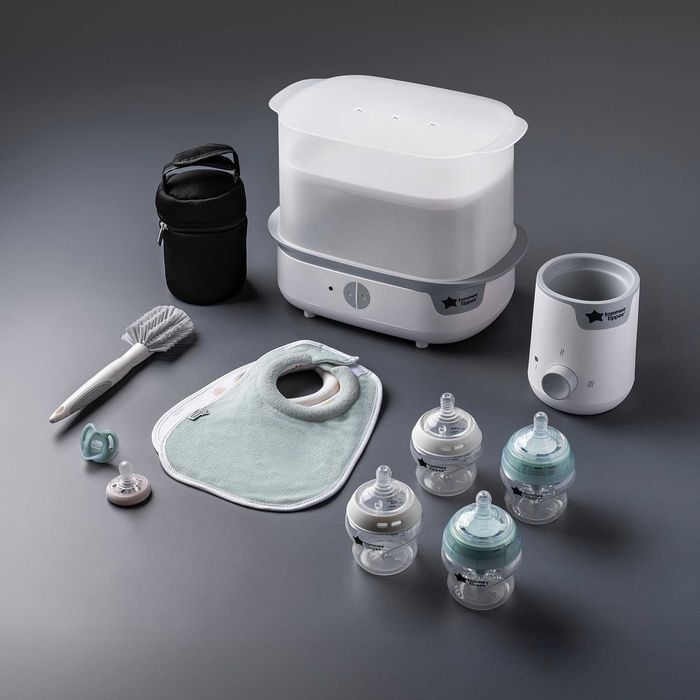 НОВ Tommee Tippee Комплект Електрически парен стерилизатор шишета нагревател за шише торбичка